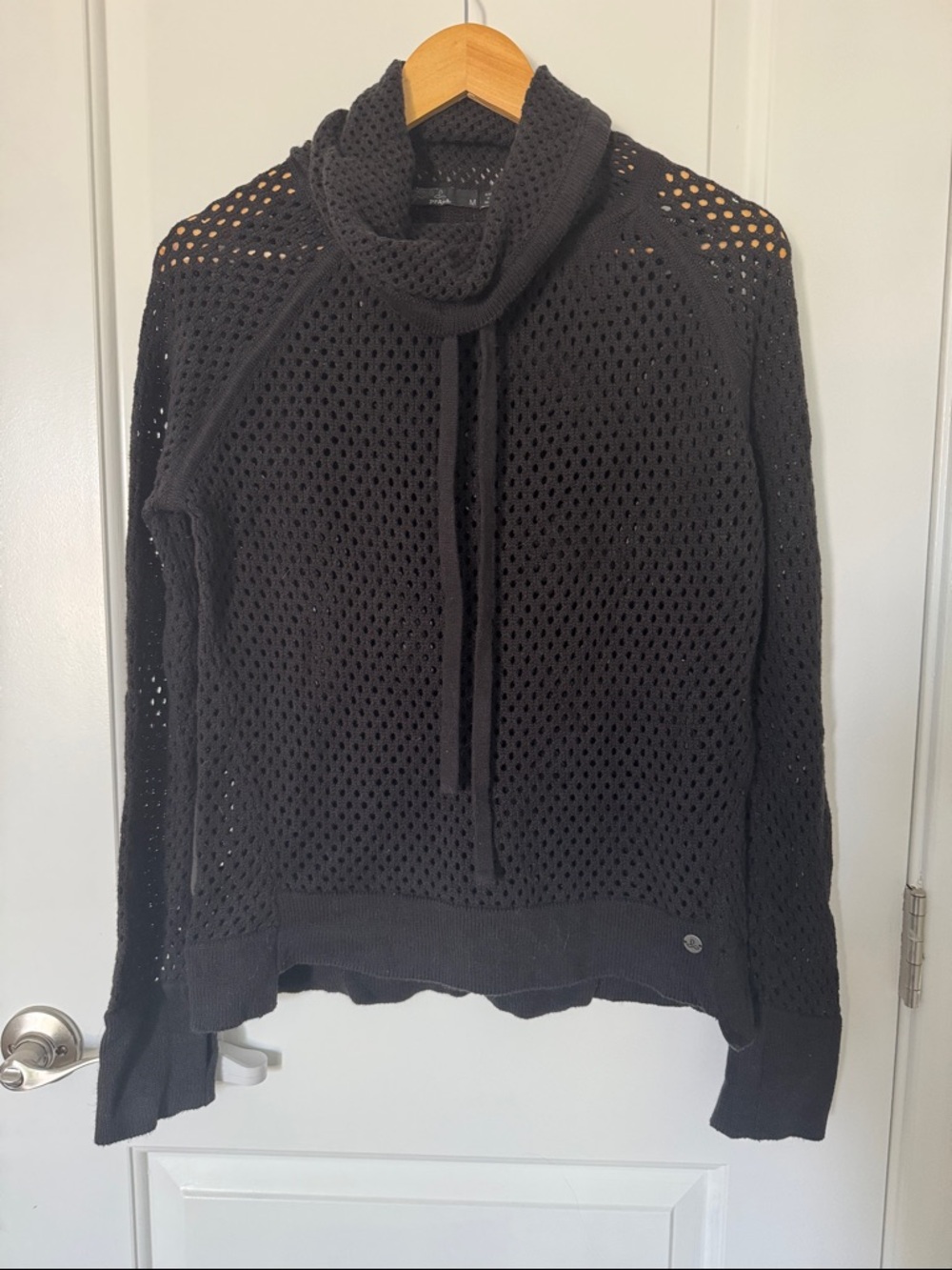 Prana Black Open-Knit Cowl Neck Sweater Organic Cotton